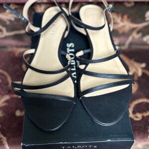 New in Box Talbots Capri Cross Straps Mini-Wedge Sandals Leather Black Size 8.5